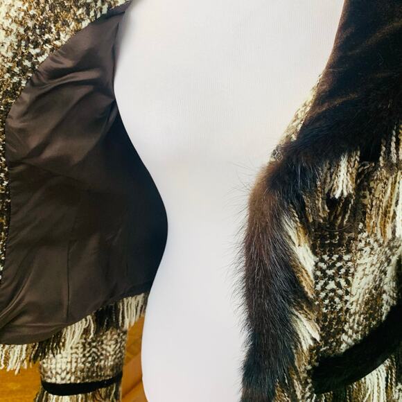 Cache Vintage 6 Size Women's Faux Fur Velvet Fringe Plaid Jacket Fall Boho - Picture 8 of 13